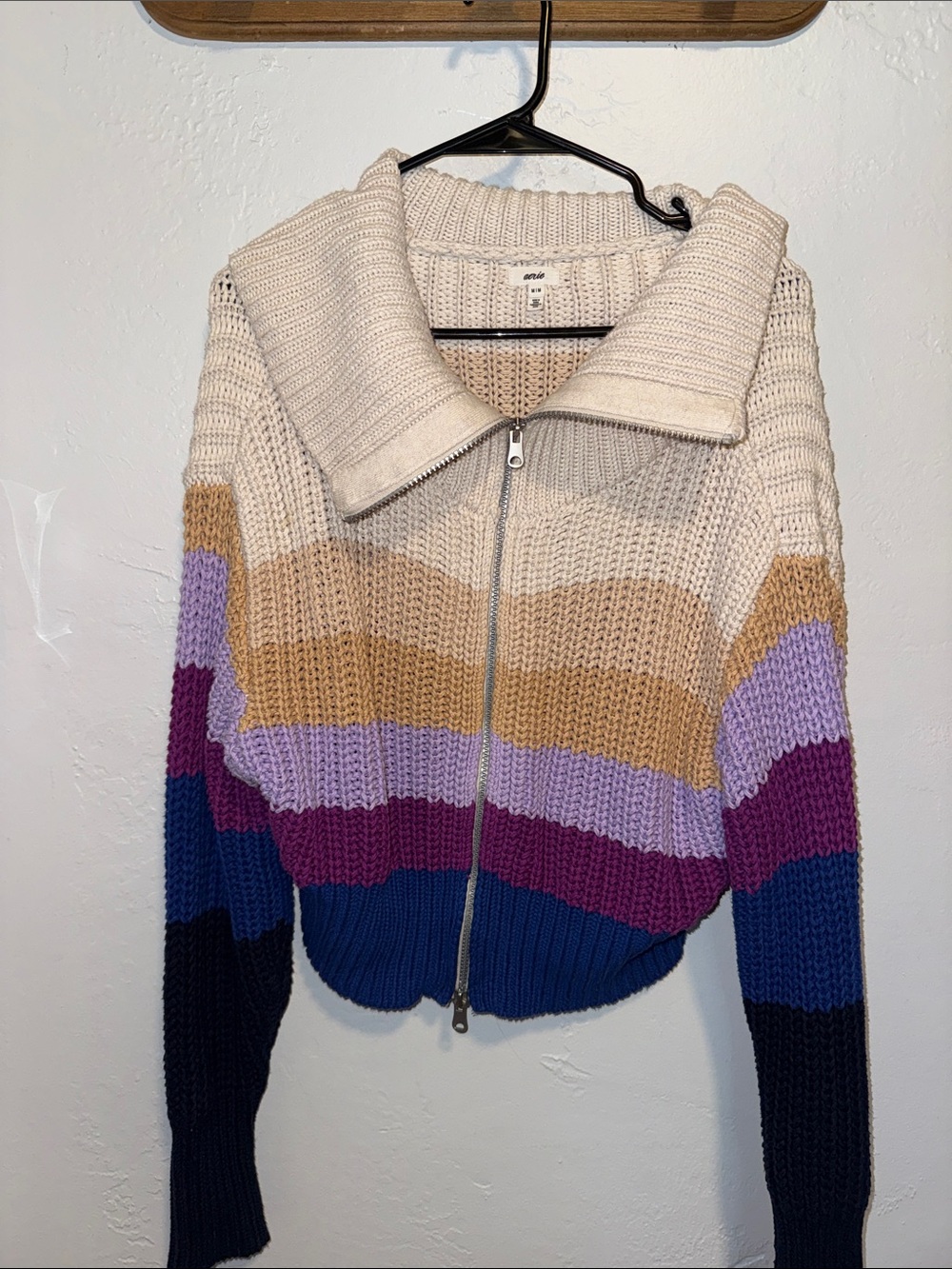Aerie Chunky Stripe Zip-Front Women's Sweater